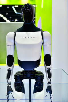 Thailand-March 26,2026:Tesla Optimus humanoid robot prototype on display, showcasing future AI and robotics technology at the 47 Bangkok International Motor Show ,At IMPACT Challenger Hall, Muang Thon