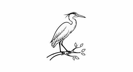 Obraz premium A black and white sketch of a bird standing on a branch