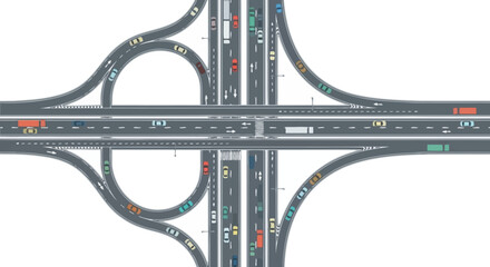 Naklejka premium Complex highway interchange with traffic flow, aerial view, transportation concept