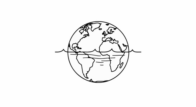 Stylized line drawing of a globe with waves crossing its equator