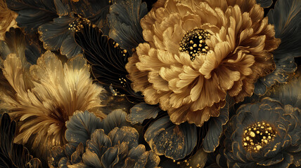 Naklejka premium Abstract golden flowers, floral design for prints, postcards or wallpaper