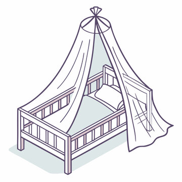 Baby cot with mosquito net and pillow, newborn bed, comfortable sleeping space for infant, cozy nursery furniture.