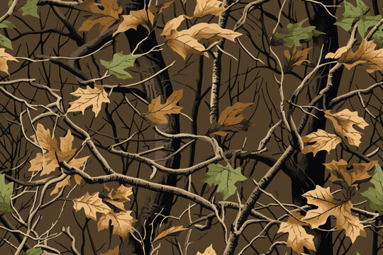 Real Tree Camouflage for hunting shirt. Forest real tree hunting camouflage seamless pattern design for hunting uniform. Hunting camouflage