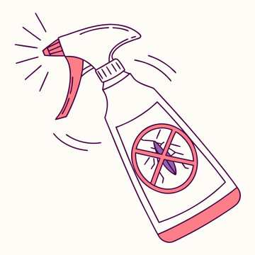 Mosquito repellent spray bottle vector illustration. Insecticide for pest control, summer protection, bug defense.