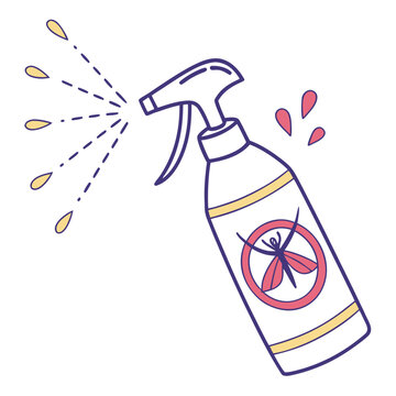 Mosquito repellent bottle vector illustration. Insect spray with mosquito icon, anti-bug solution for outdoor use.