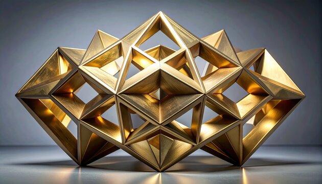 Intricate Golden Geometric Sculpture with Complex Interlocking Abstract Design
