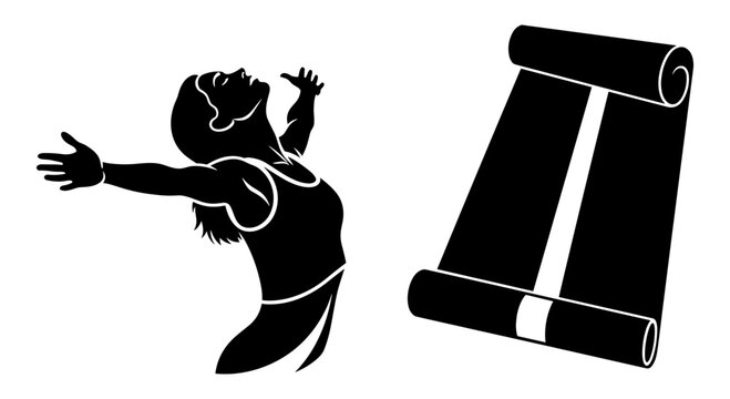 Woman stretching on yoga mat with arms raised in balance pose Vector, illustration