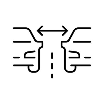 Vehicle communication icon. Transportation and vehicle communication line symbol. Black and white.