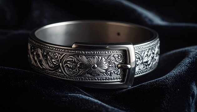 Intricate Silver Belt Buckle with Floral Embossing, a Vintage Accessory Showcasing Artisan Craftsmanship