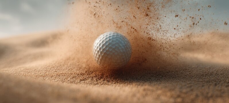 The Golf Ball Exploding From a Sandy Bunker in Dramatic Closeup Action