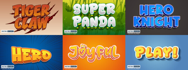 Creative 3D text styles for "tiger claw" "super panda" "hero knight" with typography metallic illustration abstract creative template, rendering lettering alphabet promotion energetic © sawrav97