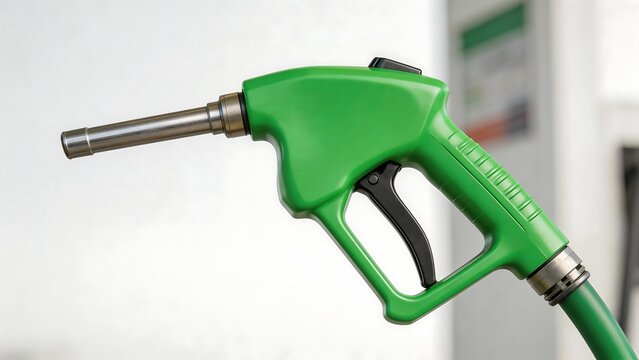 Green fuel nozzle at gas station