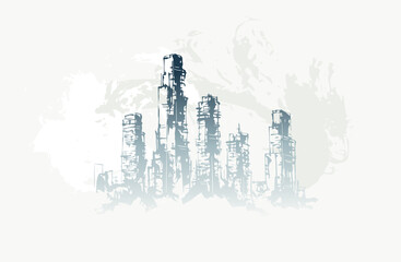 city buildings scape abstract brush japanese chinese vector ink traditional asian design isolated © CharlieNati