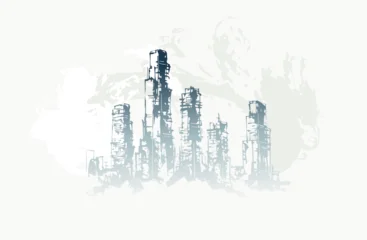 city buildings scape abstract brush japanese chinese vector ink traditional asian design isolated © CharlieNati