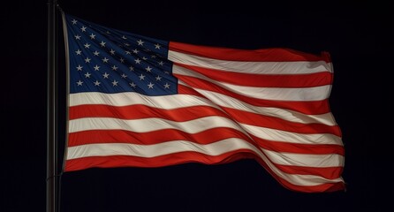 Fototapeta premium Waving American flag against a dark background