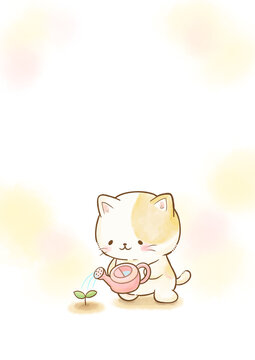 Self-Improvement Program Guide: Watercolor Cat Watering a Sprout for Mental Health Support and Recovery Flyer.