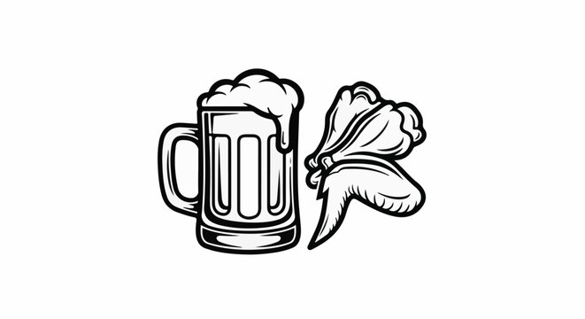 A frothy beer mug next to a serving of chicken wings