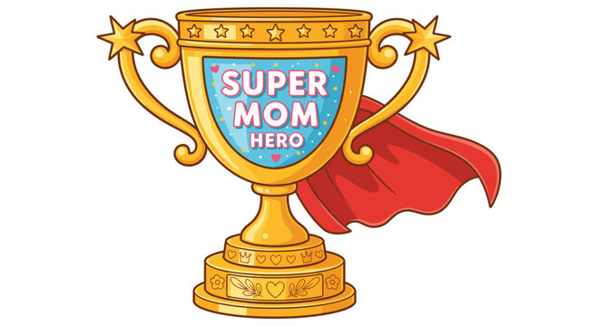 Superhero Mom Trophy Award Celebrating Mom's Strength, Love, and Dedication with a Red Cape - A Symbol of Parental Achievement and Unconditional Support