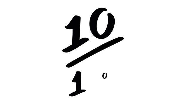 Ten divided by ten fraction symbol isolated on white background doodle animated 4k stock video