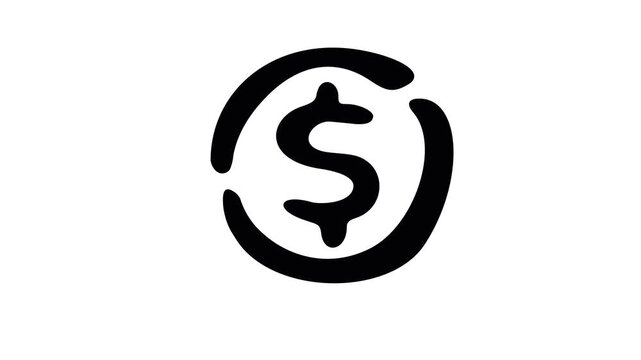 Black dollar sign icon in a circle on white background doodle animated 4k stock video