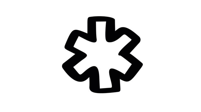 A black and white illustration of a stylized asterisk symbol isolated on white background doodle animated 4k stock video