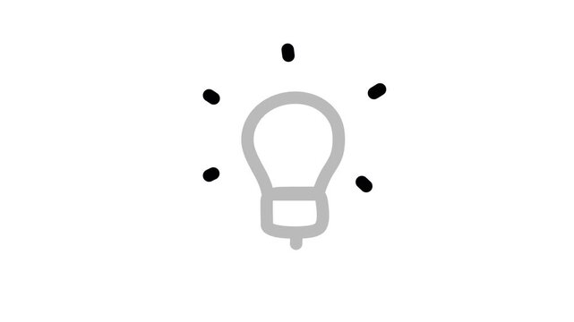 A simple black light bulb icon on a white background doodle animated 4k stock video