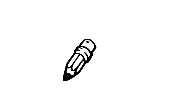 A black and white illustration of a pencil with a hole in the eraser doodle animated 4k stock video