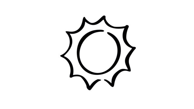 A simple line drawing of a sun symbol on a white background doodle animated 4k stock video