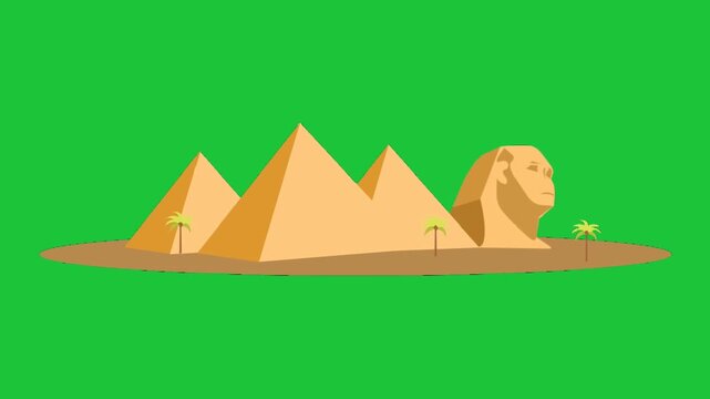 egypt pyramids and sphinx illustration animation on green background ancient travel landmark scene