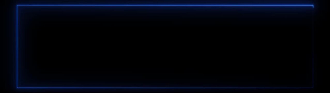 A glowing blue neon rectangular frame with bright edges on a dark black background creating a simple abstract visual for borders or frames