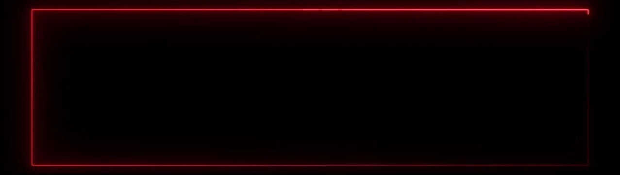A minimalist rectangular frame rendered in vibrant glowing red neon light against a completely black background, creating a stark contrast and a sense of digital border or boundary for