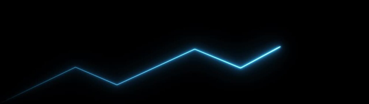 A sharp zigzag line created by vivid cyan neon light shines brightly against a completely black backdrop, presenting a clean and abstract