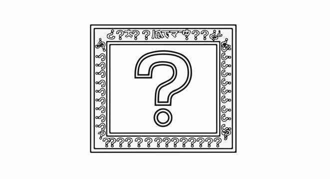 A large question mark symbol in a square frame