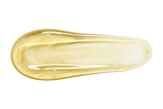 Yellow skincare gel smear top view isolated. Cosmetic product texture.