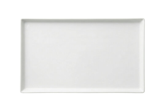 White rectangular ceramic tray top view isolated. Empty tableware mockup.