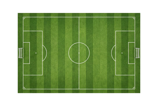 Soccer pitch top view isolated. Football field layout mockup.