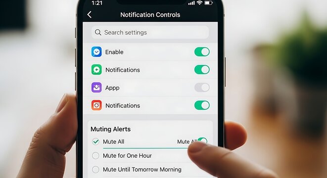 smartphone notification settings control mute alerts digital wellbeing focus mode mobile app interface user privacy management.