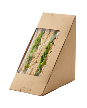 Cardboard sandwich wedge box side view isolated. Takeaway food packaging mockup.