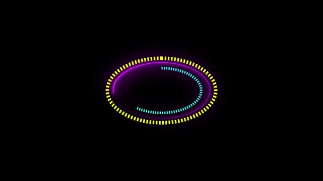 Glowing neon text number circle frame loading icon animation.