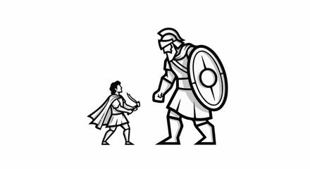 Obraz premium Small warrior faces a massive armored giant