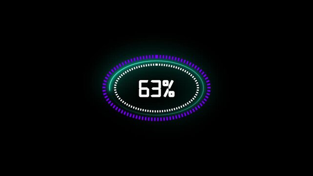 Glowing neon text number circle frame loading icon animation.