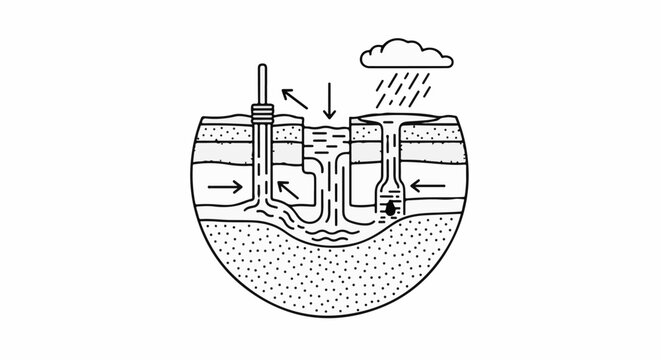 Schematic showing the water cycle and groundwater extraction