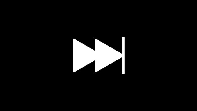 White colour Rewind button icon isolated on black background. 4K Video