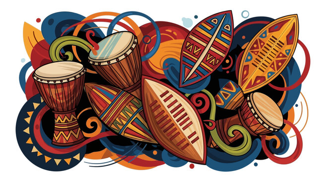 Vibrant African Djembe Drums Display.