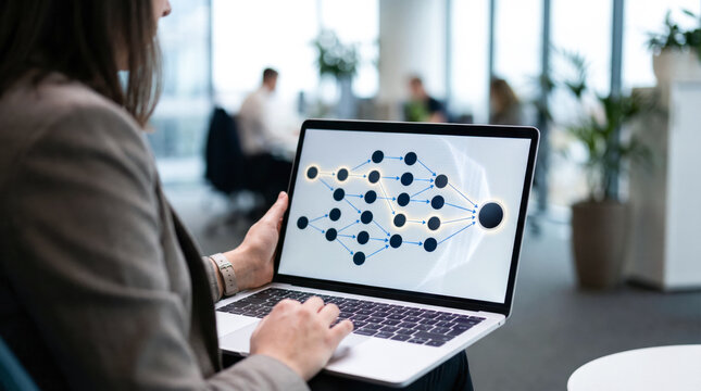Laptop Showing Network Data Structure for Marketing Analysis