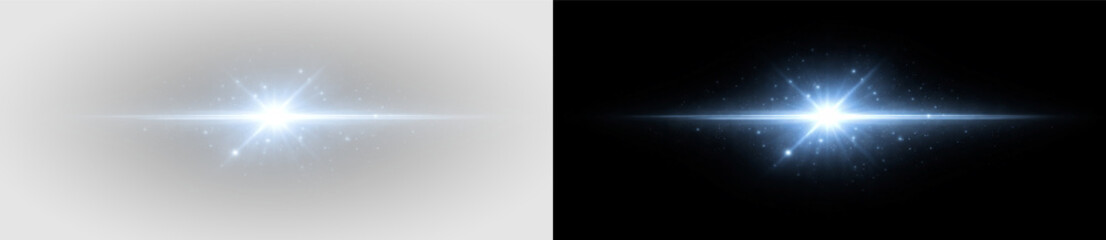 Fototapeta premium Radiant soft blue starburst glow sparkle light rays effect png overlay element, on transparent background
