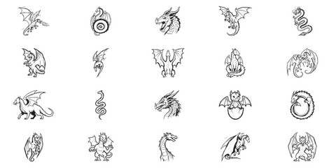 Fototapeta premium Set of fantasy dragon illustrations vector pack for design.