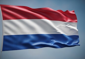Obraz premium The Dutch flag with horizontal bands of red white and blue waves gently in the wind