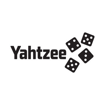 Yahtzee game logo with five dice scattered around the text