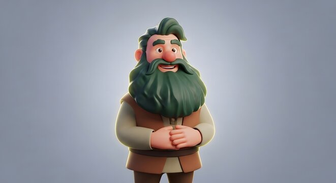 Cartoon character with beard wearing green vest